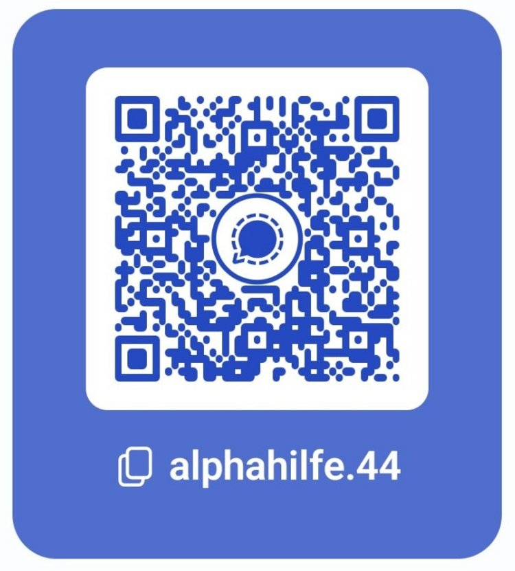 QR-Code zur Signal App für den Kontakt zur Alpha-Hilfe des Lese-Schreib-Services Gallus Der hier gezeigte QR-Code leitet Sie auf die Signal Messaging-App, mit der Sie Kontakt zur Alphahilfe 44 bekommen.